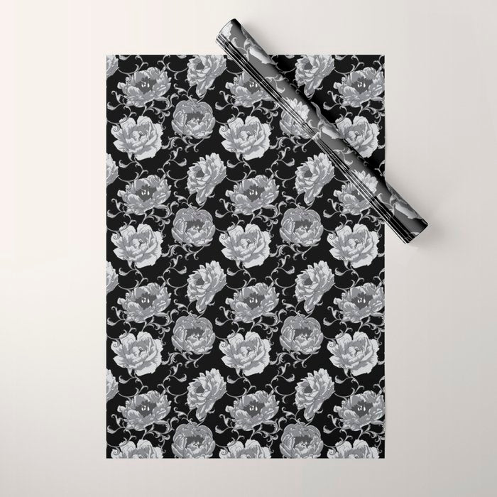 Goth Romantic Vintage Peonies Wrapping Paper Gallery Image 1