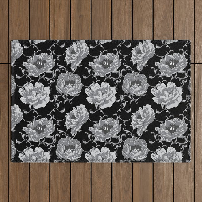 Goth Romantic Vintage Peonies Outdoor Rug Gallery Image 1