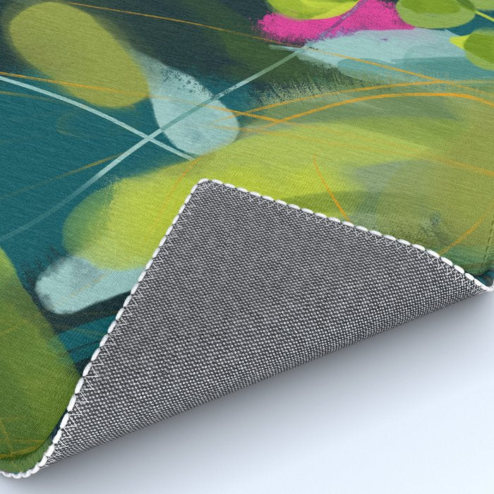 abstract jungle fever leaves in floral green Rug Gallery Image 4