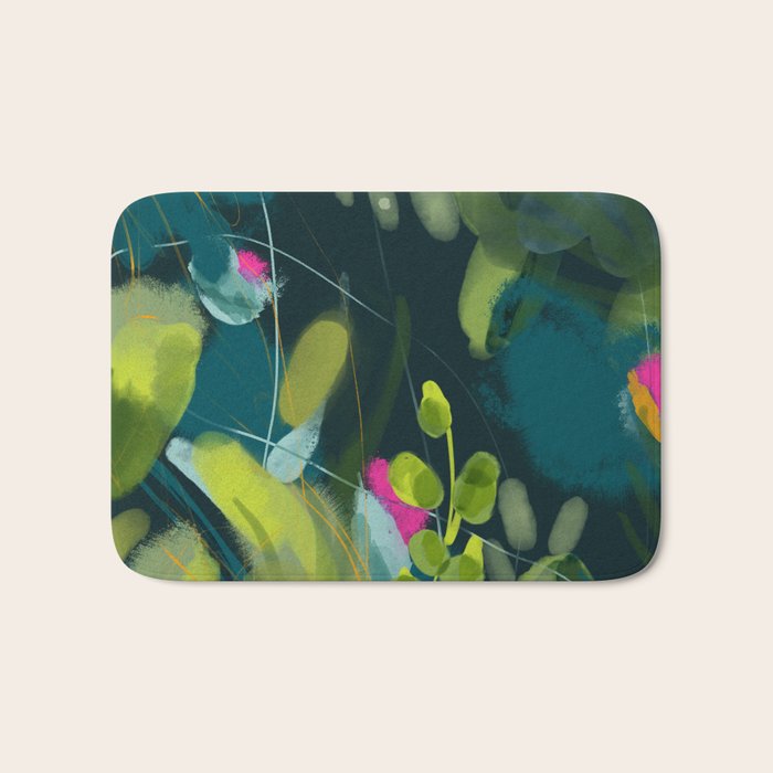 abstract jungle fever leaves in floral green Bath Mat Gallery Image 1