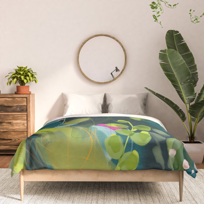 abstract jungle fever leaves in floral green Comforter Gallery Image 3