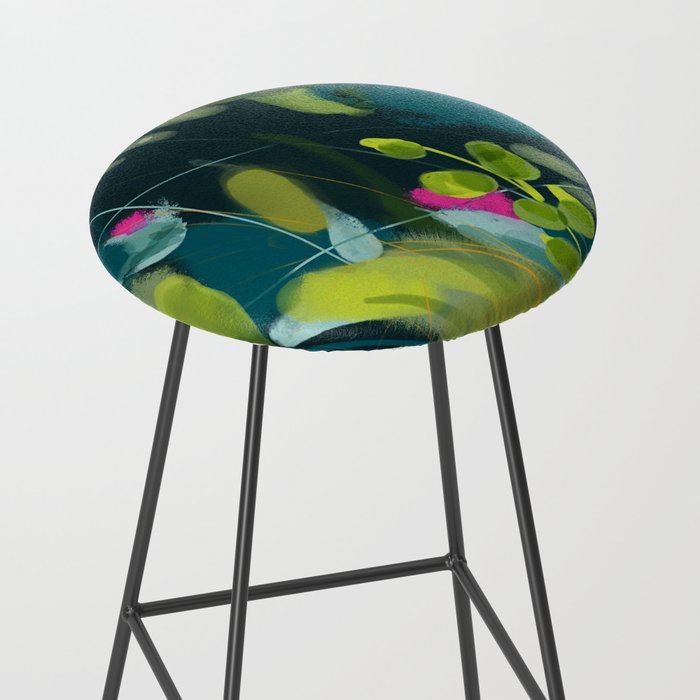 abstract jungle fever leaves in floral green Stool Gallery Image 2