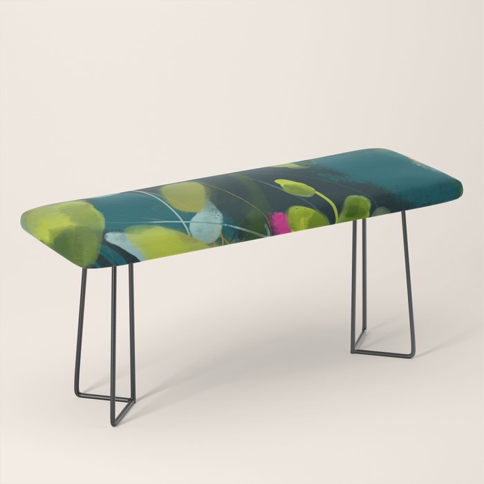 abstract jungle fever leaves in floral green Bench Gallery Image 1