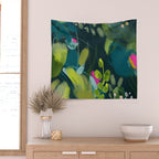 abstract jungle fever leaves in floral green Wall Tapestry Gallery Image 2