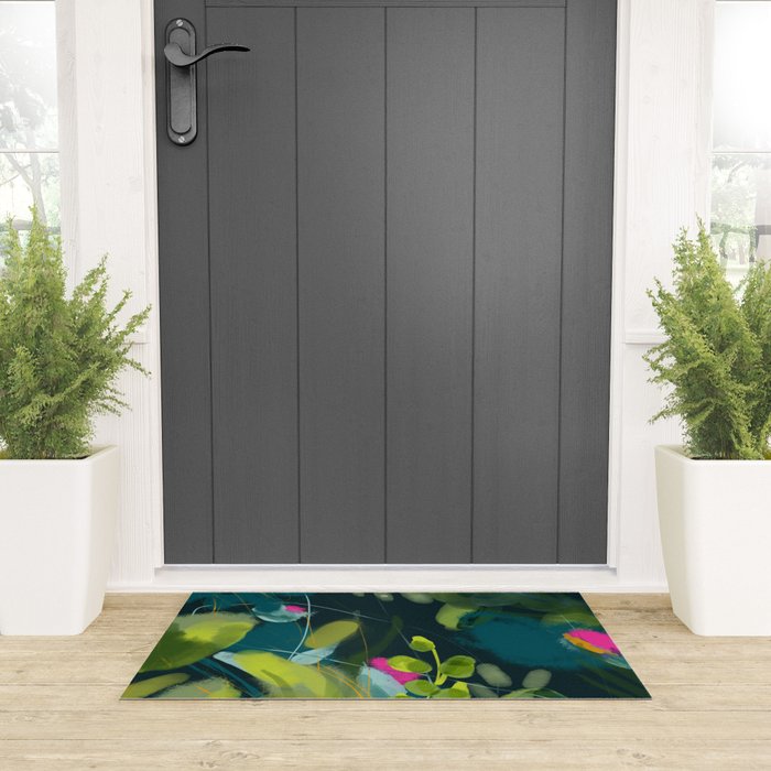 abstract jungle fever leaves in floral green Welcome Mat Gallery Image 3