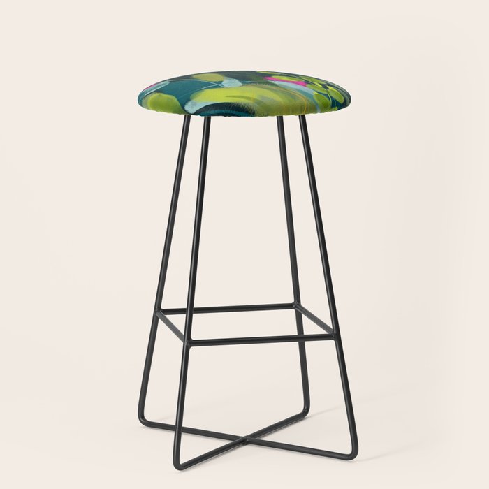 abstract jungle fever leaves in floral green Stool Gallery Image 1