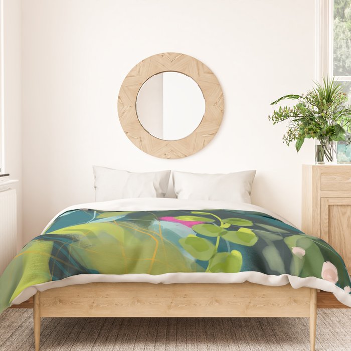 abstract jungle fever leaves in floral green Duvet Cover Gallery Image 3