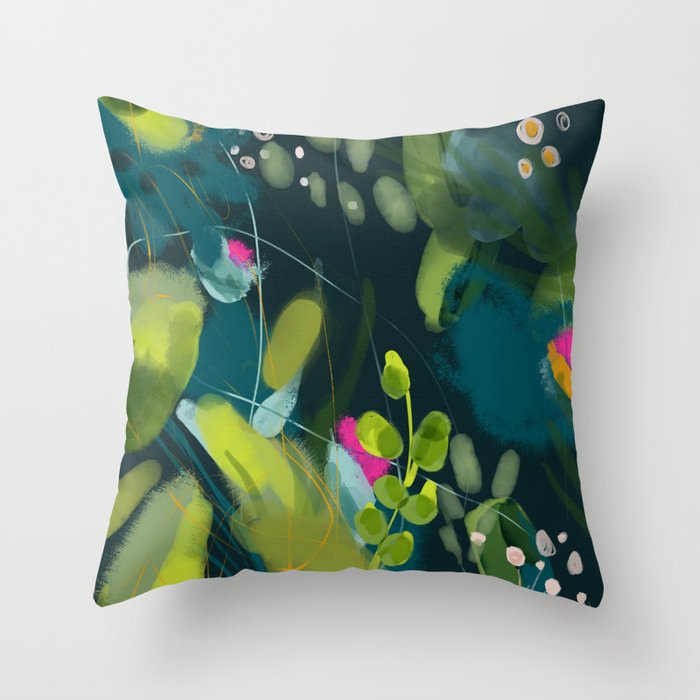 abstract jungle fever leaves in floral green Throw Pillow Gallery Image 6