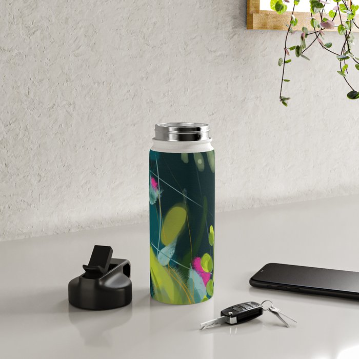 abstract jungle fever leaves in floral green Water Bottle Gallery Image 4