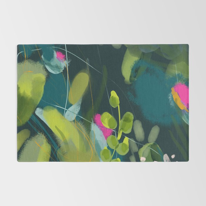 abstract jungle fever leaves in floral green Rug Gallery Image 2