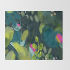 abstract jungle fever leaves in floral green Throw Blanket Gallery Image 2