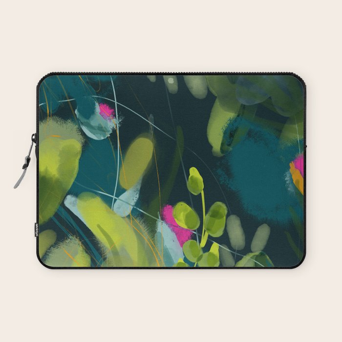 abstract jungle fever leaves in floral green Laptop Sleeve Gallery Image 1