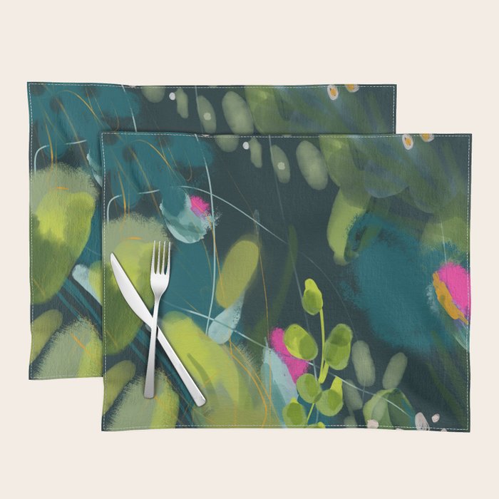 abstract jungle fever leaves in floral green Placemat Gallery Image 1