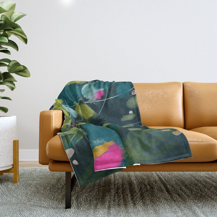 abstract jungle fever leaves in floral green Throw Blanket Gallery Image 1