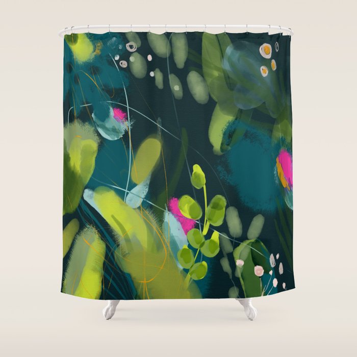 abstract jungle fever leaves in floral green Shower Curtain Gallery Image 1