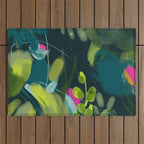 abstract jungle fever leaves in floral green Outdoor Rug Gallery Image 1