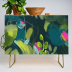 abstract jungle fever leaves in floral green Credenza Gallery Image 1