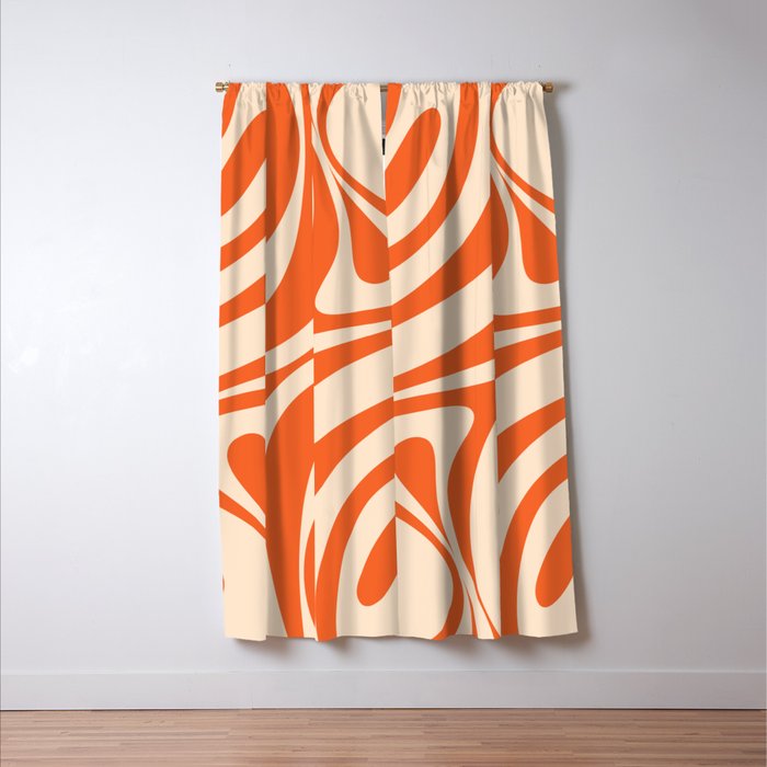 New Groove Retro Abstract Pattern Vertical in Orange Tangerine Cream Window Curtain Gallery Image 3