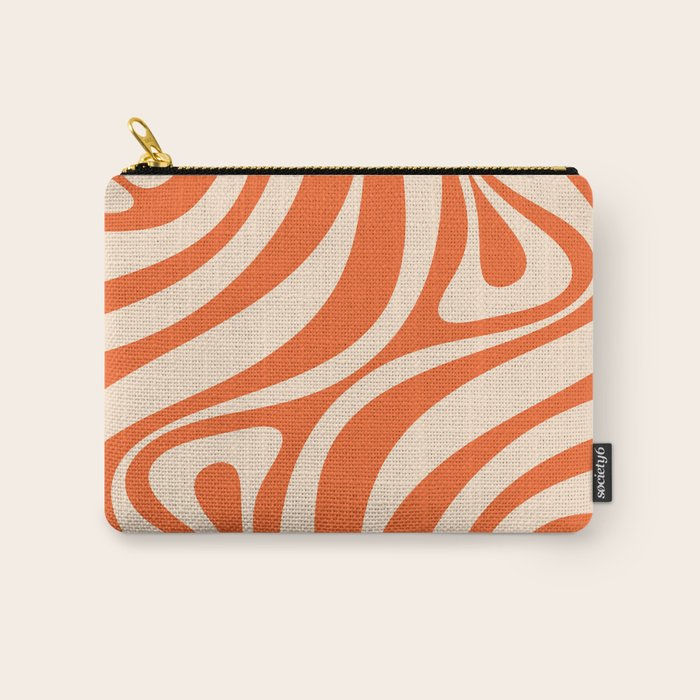 New Groove Retro Abstract Pattern Vertical in Orange Tangerine Cream Carry All Pouch Gallery Image 1