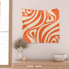 New Groove Retro Abstract Pattern Vertical in Orange Tangerine Cream Wall Tapestry Gallery Image 2
