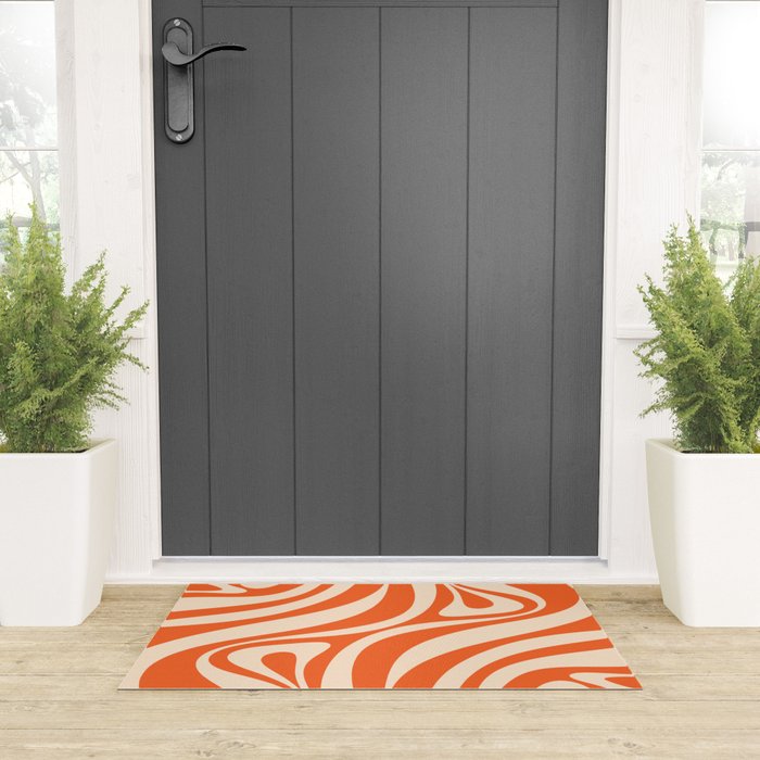 New Groove Retro Abstract Pattern Vertical in Orange Tangerine Cream Welcome Mat Gallery Image 3