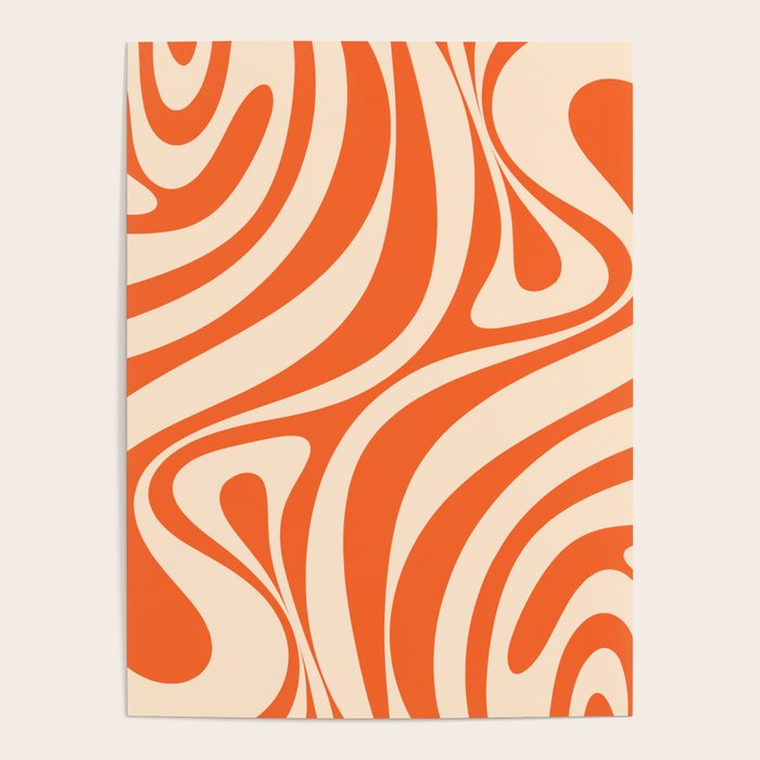 New Groove Retro Abstract Pattern Vertical in Orange Tangerine Cream Poster Gallery Image 1