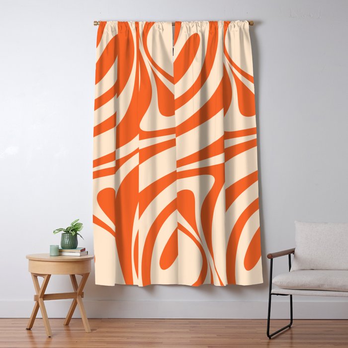 New Groove Retro Abstract Pattern Vertical in Orange Tangerine Cream Window Curtain Gallery Image 5
