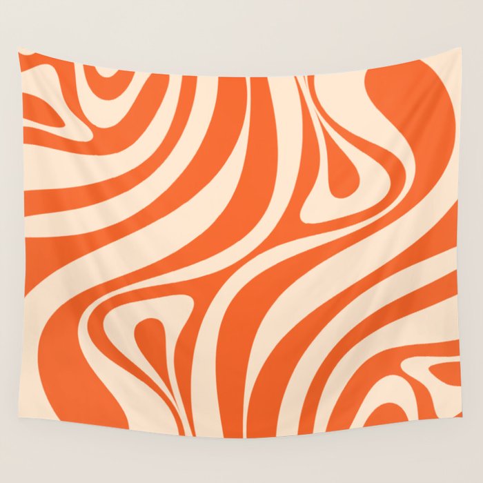 New Groove Retro Abstract Pattern Vertical in Orange Tangerine Cream Wall Tapestry Gallery Image 1