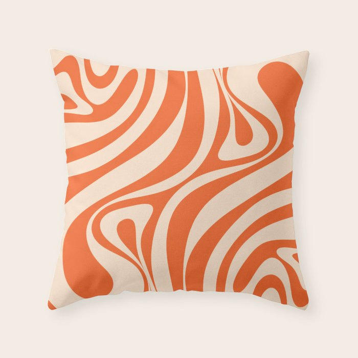 New Groove Retro Abstract Pattern Vertical in Orange Tangerine Cream Throw Pillow Gallery Image 1