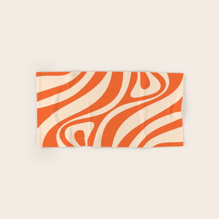 New Groove Retro Abstract Pattern Vertical in Orange Tangerine Cream Bath Towel Gallery Image 1
