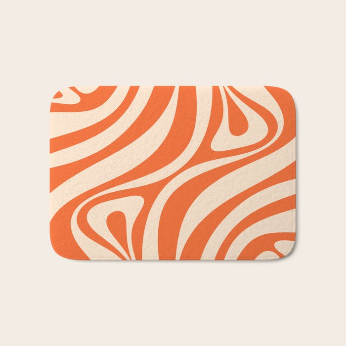 New Groove Retro Abstract Pattern Vertical in Orange Tangerine Cream Bath Mat Gallery Image 1