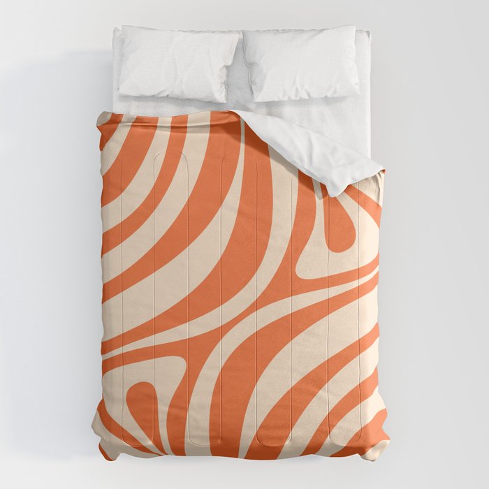 New Groove Retro Abstract Pattern Vertical in Orange Tangerine Cream Comforter Gallery Image 1