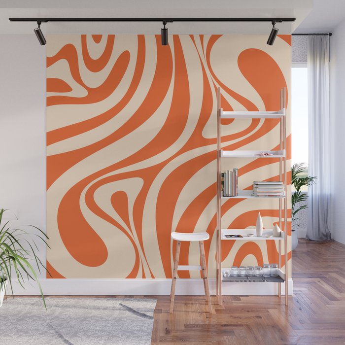 New Groove Retro Abstract Pattern Vertical in Orange Tangerine Cream Wall Mural Gallery Image 1