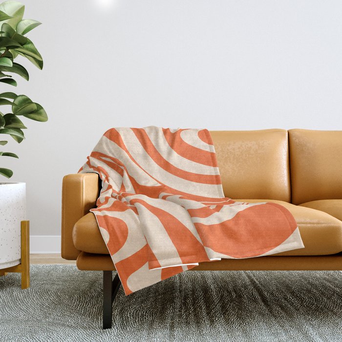 New Groove Retro Abstract Pattern Vertical in Orange Tangerine Cream Throw Blanket Gallery Image 1