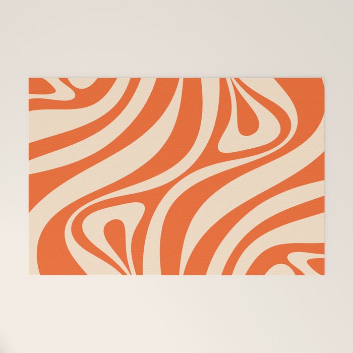 New Groove Retro Abstract Pattern Vertical in Orange Tangerine Cream Welcome Mat Gallery Image 1