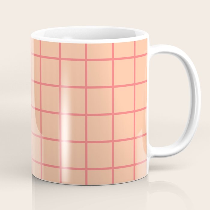 Peach Pink Grid Minimal Geometric Pattern Coffee Mug Gallery Image 1