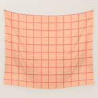 Peach Pink Grid Minimal Geometric Pattern Wall Tapestry Gallery Image 4