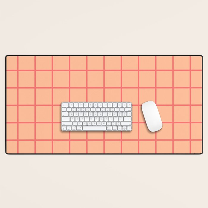 Peach Pink Grid Minimal Geometric Pattern Desk Mat Gallery Image 1