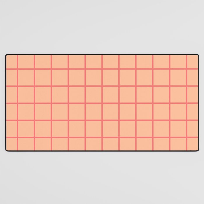 Peach Pink Grid Minimal Geometric Pattern Desk Mat Gallery Image 3