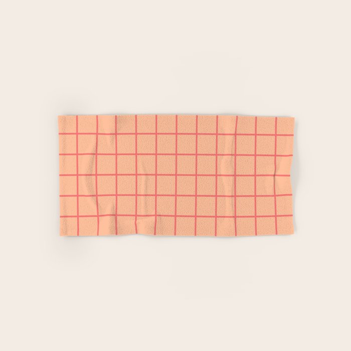 Peach Pink Grid Minimal Geometric Pattern Bath Towel Gallery Image 1