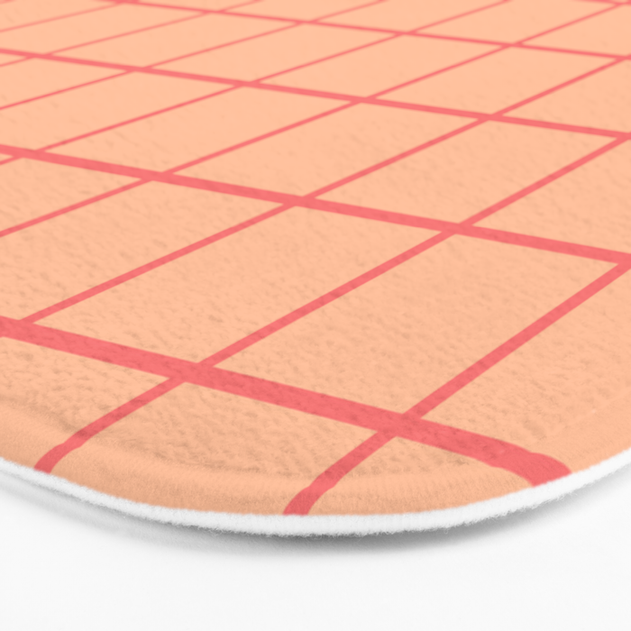 Peach Pink Grid Minimal Geometric Pattern Bath Mat Gallery Image 3