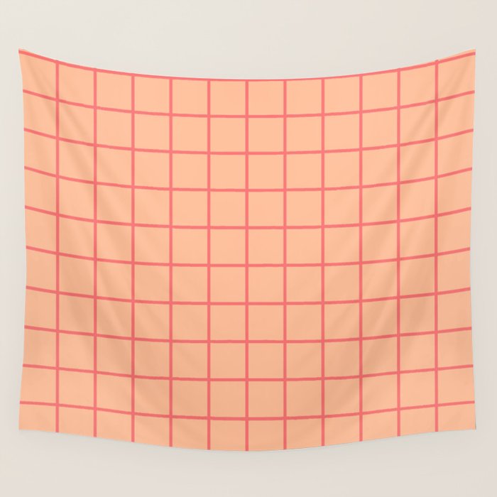 Peach Pink Grid Minimal Geometric Pattern Wall Tapestry Gallery Image 1