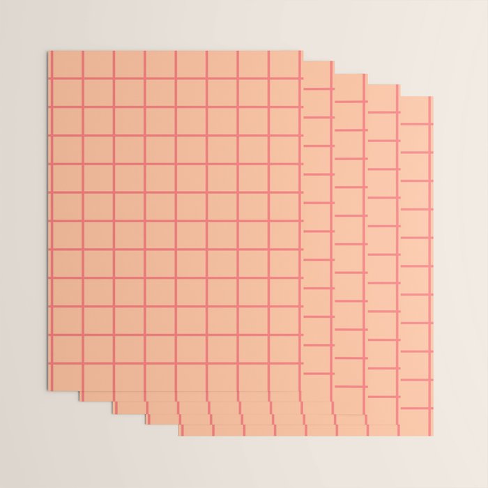 Peach Pink Grid Minimal Geometric Pattern Wrapping Paper Gallery Image 3