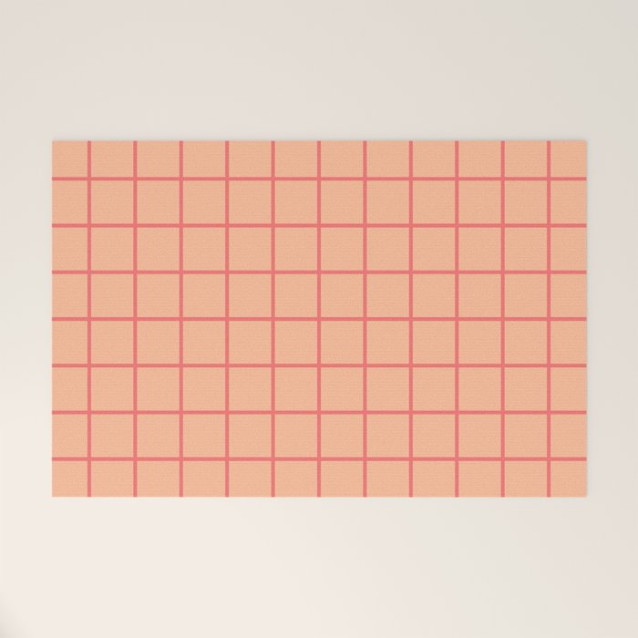 Peach Pink Grid Minimal Geometric Pattern Welcome Mat Gallery Image 1