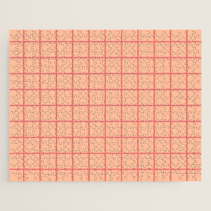 Peach Pink Grid Minimal Geometric Pattern Jigsaw Puzzle Gallery Image 1