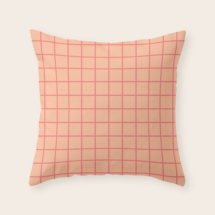 Peach Pink Grid Minimal Geometric Pattern Throw Pillow Gallery Image 6