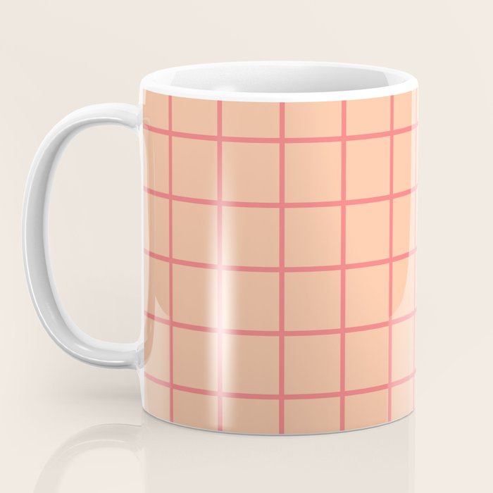 Peach Pink Grid Minimal Geometric Pattern Coffee Mug Gallery Image 3
