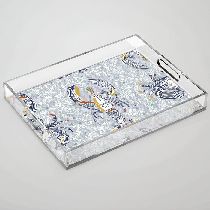 Lobster and crab coastal nostalgia grey Acrylic Tray Gallery Image 1