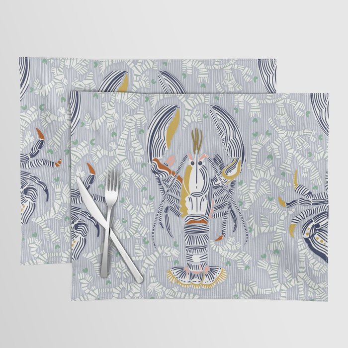 Lobster and crab coastal nostalgia grey Placemat Gallery Image 1