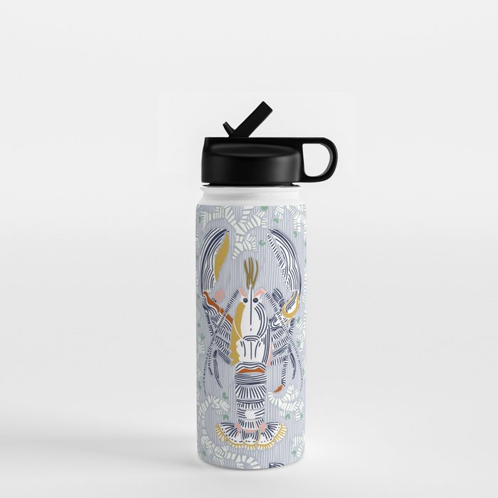 Lobster and crab coastal nostalgia grey Water Bottle Gallery Image 1